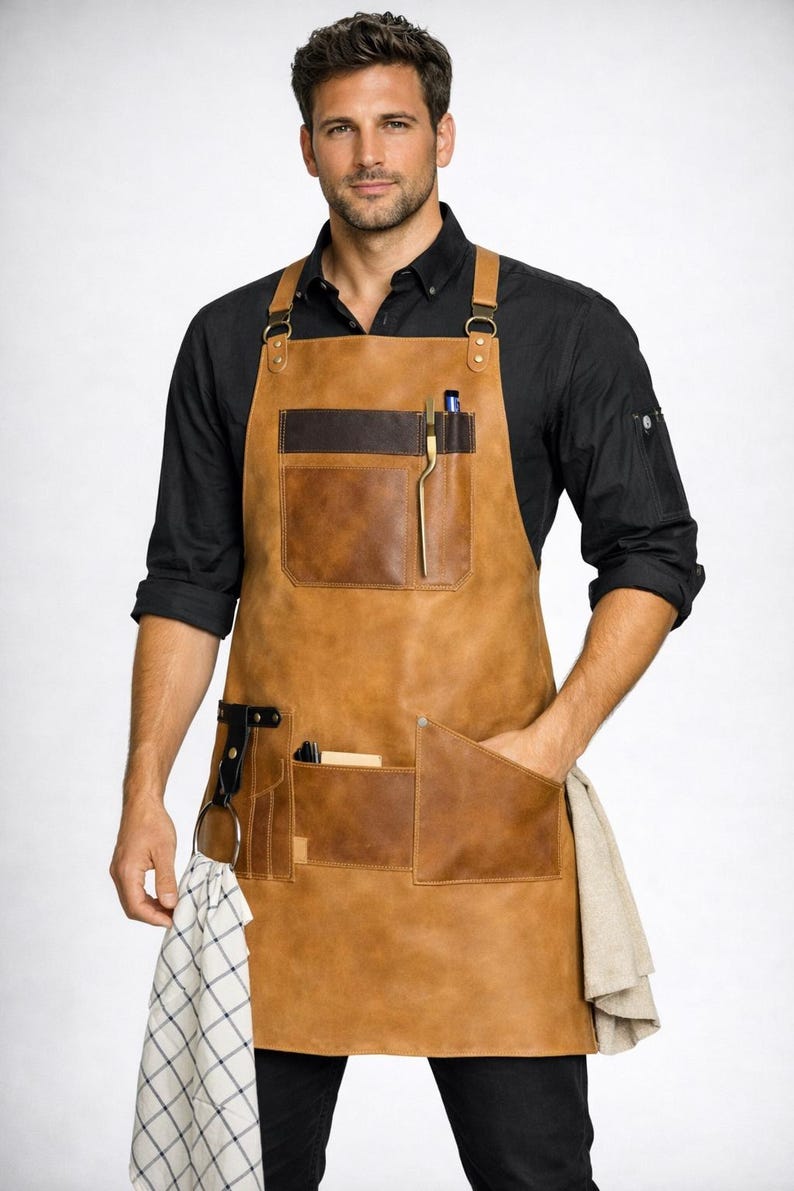 Full Grain Leather Apron With Tool Pockets Workshop Apron for Butcher ...