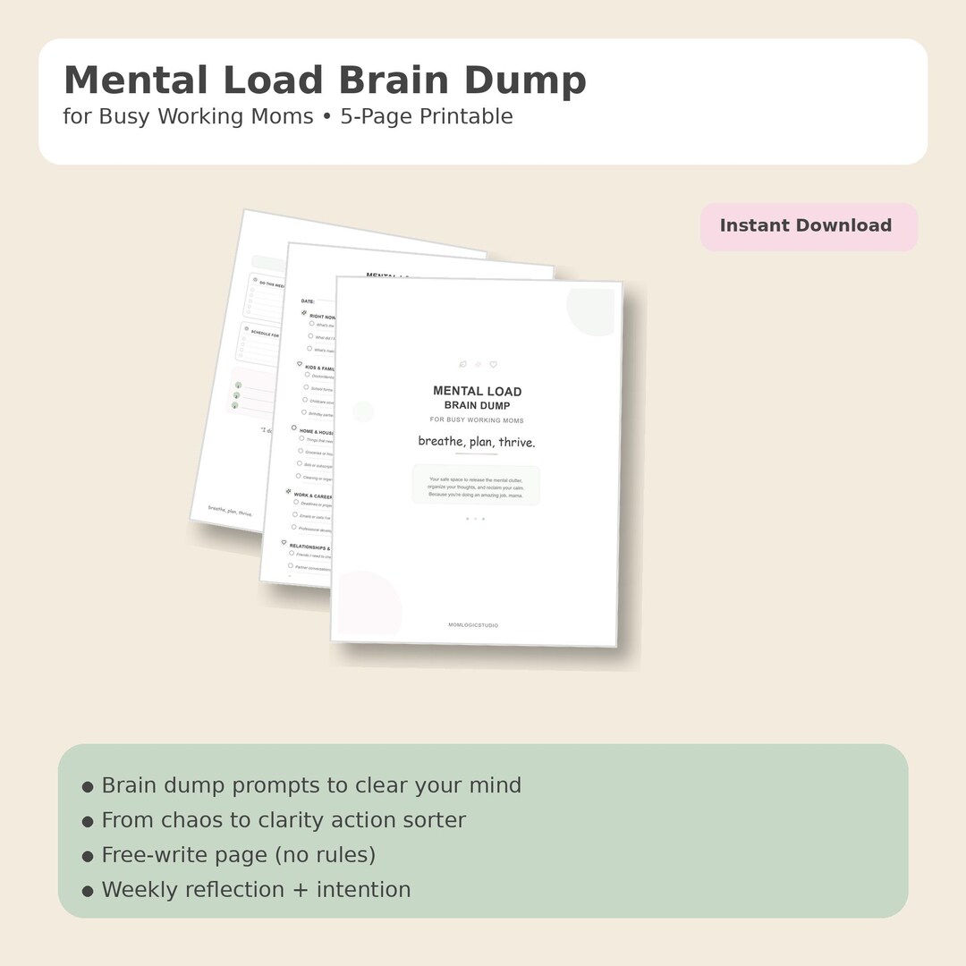 Mental Load Brain Dump for Working Moms | Printable PDF Organizer ...