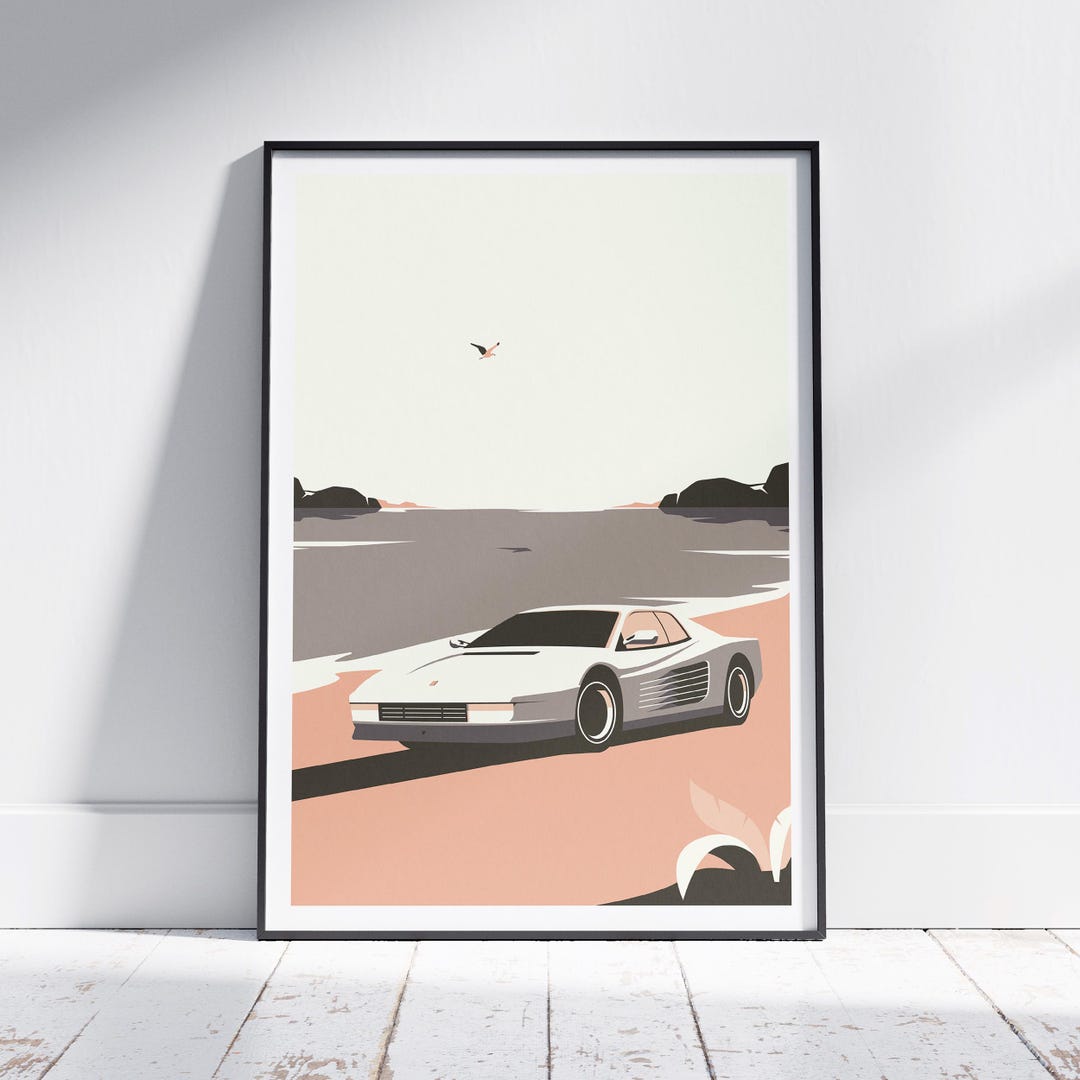 White Ferrari Testarossa Poster | Minimalist Poster | Car Enthusiast ...