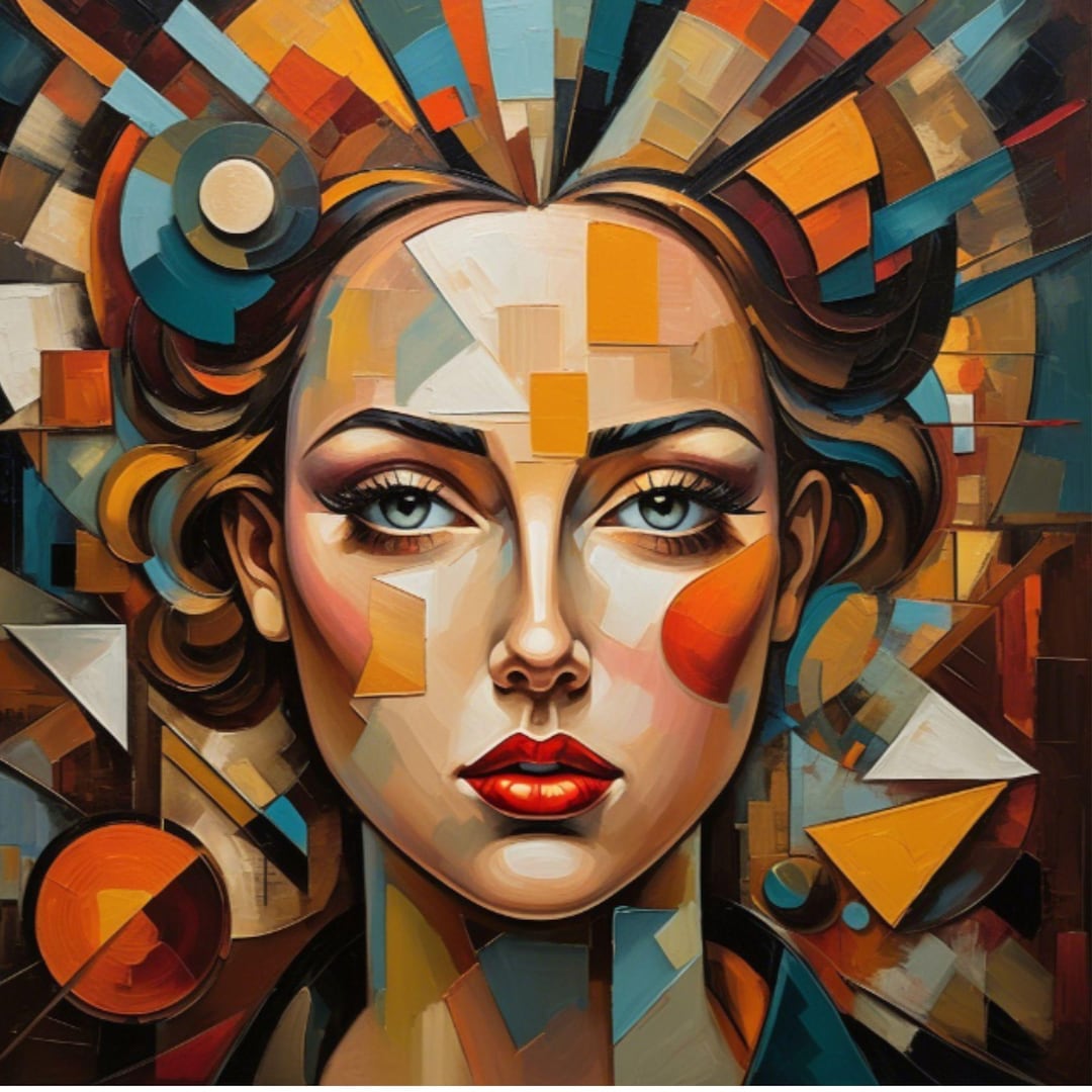 Abstract Woman Face Art Print, Modern Cubist Portrait, Colorful Home ...