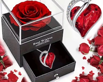 Collana a cuore con rosa stabilizzata – collana regalo per donna – gioielli d'amore per San Valentino
