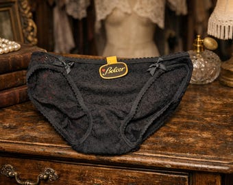 Braguitas negras vintage Belcor – Lencería europea de los años 80/90 – Tallas XS-S – Encaje ligero – Madeleine Paris