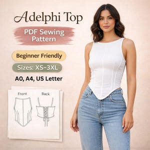 Adelphi Corset Sewing Pattern | Bustier Top, Boatneck Basque Waist (Digital Download)