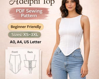 Romantic Corset Sewing Pattern with Shoulder Ties, Peplum Top Pattern | XS-3XL Sizes | PDF A4, Letter, A0 | CLARISSE Top Corset