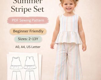 Girls Summer Set Sewing Pattern PDF, Toddler Top and Pants Pattern, Kids Outfit DIY, Baby Girl Clothes Pattern , Easy Sewing Pattern