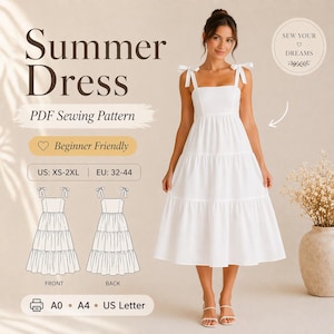 Easy Summer Dress Sewing Pattern | Tiered Midi Dress PDF | Gingham  Dress Pattern |Cottagecore Style Outfit | Beginner Friendly Sewing
