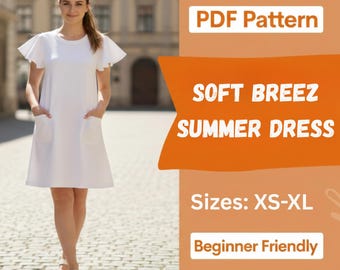 Flutter Sleeve Dress Sewing Pattern PDF | Soft Breeze A-Line Summer Dress | Digital Download | Easy Beginner DIY | A4, A0, US Letter