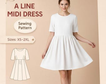 Midi Dress Sewing Pattern| Circular Neck Dress Pattern|Gathered Dress| Prom Dress| Summer Dress