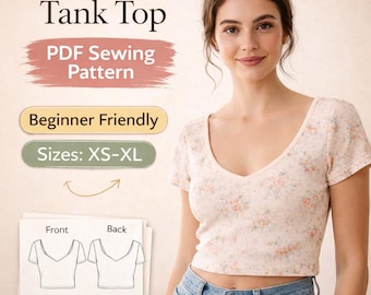 V Neck Cami Top PDF Sewing Pattern | Fitted Spaghetti Strap Tank Top Jersey Beginner Friendly Women XS-XL Instant Download
