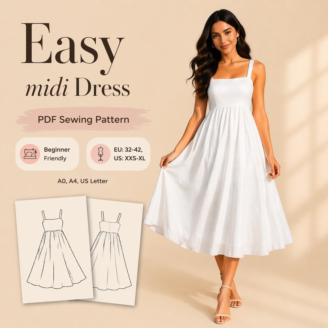 Easy Midi Dress Pattern | Easy Wedding Midi Dress Sewing Pattern | PDF ...