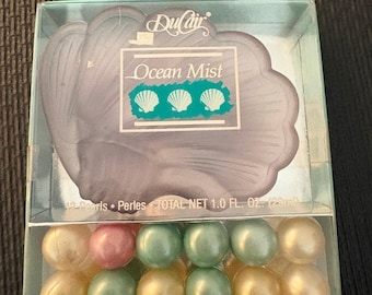 Aceite de baño DuCair Ocean Mist vintage con perlas y soporte en forma de concha, color pastel, NUEVO y sellado.