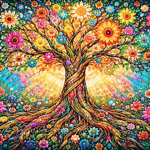 Tree of Life Puzzle Colorful Floral Jigsaw Puzzle Vibrant Nature Art Puzzle Gift for Adults Relaxing Puzzle Wall Art