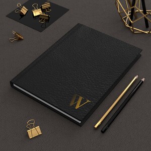 Monogram W Hardcover Journal Black Gold Minimal Luxury Initial Notebook Lined Writing Gift Elegant Notebook