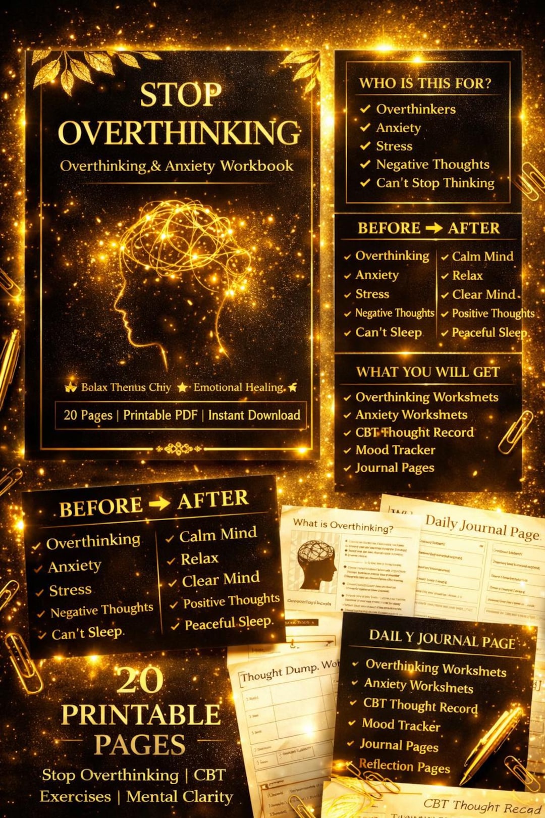 Stop Overthinking Workbook, Anxiety CBT Journal (printable PDF) - Etsy