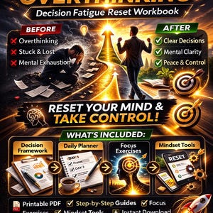 意思決定疲労リセットワークブック｜考えすぎをやめて、より迅速な意思決定を｜メンタルクリアリティプランナー｜生産性集中システム｜Printan