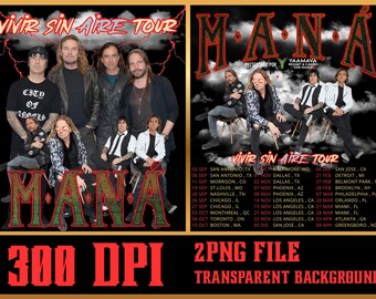MANA Vivir Sin Aire Tour 2026 PNG: Concert T-Shirt Design (Digital Download)
