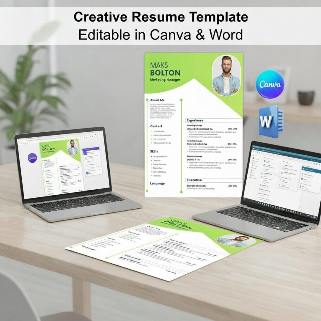 Marketing Manager Resume Template | Editable in Canva & Word | Modern ...