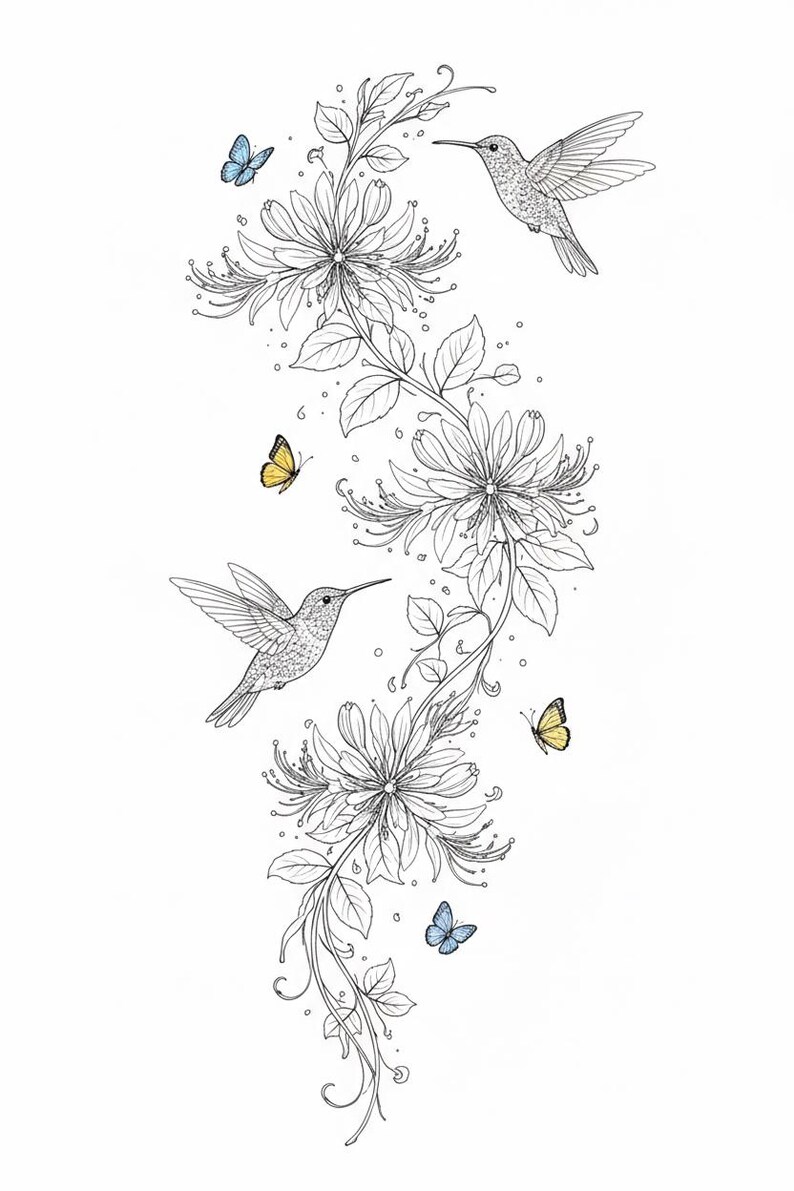 Hummingbird and Floral SVG Bundle – Honeysuckle Vine & Pink Sun Stencil ...