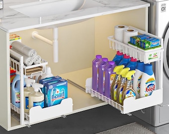 2-Tier Sliding Under Sink Organizer – Rust-Resistant Metal Cabinet Storage Rack