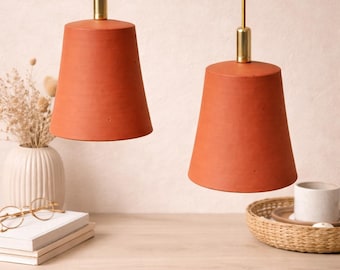 Terracotta Pendant Light, Handmade Clay Hanging Lamp, Mid Century Modern Ceiling Light, Earthy Boho Lighting, Minimalist Terracotta Lamp