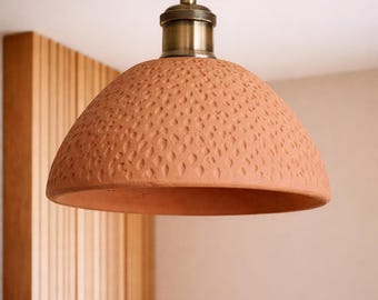 Handmade Terracotta Pendant Light – Textured Clay Dome Hanging Lamp | Rustic Modern Ceiling Light