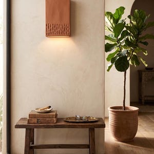 Minimalist Sconce Lighting - Rustic Boho Wall Decor - Artisan Ceramic Sconce - Earthenware Mood Lighting - Hand-Carved Clay Sconce