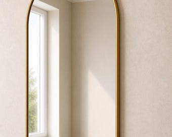 Handmade Solid Brass Arched Mirror with Wavy Base - Organic Modern Wall Decor - Minimalist Brass Mirror - Unique Shaped Gold Mirror