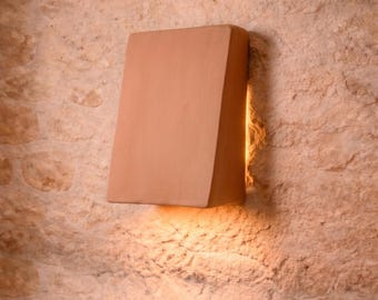 Aplique de pared minimalista de terracota, lámpara de pared de cerámica hecha a mano, aplique rectangular moderno, luz de arcilla hacia arriba y hacia abajo, lámpara de pared Japandi