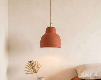 Handmade Terracotta Pendant Light - Moroccan Ceramic Ceiling Lamp - E26/E27 Earthy Clay Hanging Light - Custom Natural Lighting