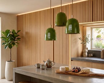 Handmade Glazed Ceramic Pendant Light – Colorful Minimalist Bell Shade – Artisan Hanging Ceiling Lamp for Kitchen, Dining, or Bedroom