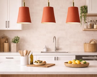 Lámpara colgante de terracota, lámpara de techo de arcilla hecha a mano, lámpara de techo moderna de mediados de siglo, iluminación bohemia natural, lámpara minimalista de terracota