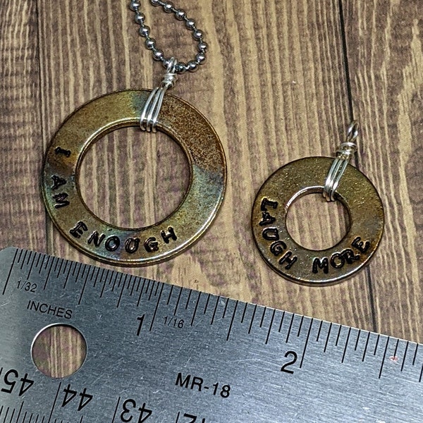 Personalized Pendant, Hand Stamped Bronze Washer Pendant, Personalized Jewelry, Inspirational Jewelry, Washer Jewelry, Custom Pendant