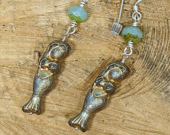 Czech Glass Mermaid Earrings - Beach Jewelry, Mermaid Jewelry, Nautical Jewelry, Mermaid Earrings, Beach Boho Jewelry, Mermaid Charm
