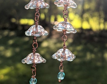 Czech Glass Flower Bead Earrings, Flower Drop Earrings, Copper Earrings, Flower Earrings, Floral Jewelry