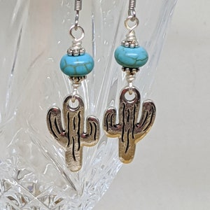 Turquoise Howlite Cactus Earrings, Cactus Jewelry, Succulent Earrings, Gift for Her, Silver Turquoise Cactus Earrings image 3