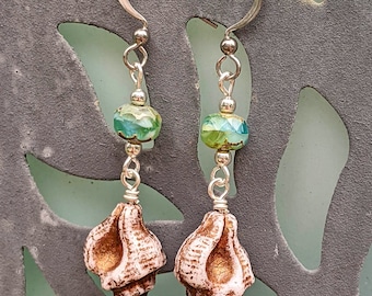 Czech Glass Shell Earrings: Beach Boho Nautical Jewelry