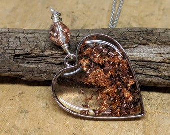 Copper Glitter Resin Heart Pendant, Copper Jewelry, Copper Glitter Necklace, Heart Necklace, Valentine Jewelry, Gift for Her, Heart Jewelry