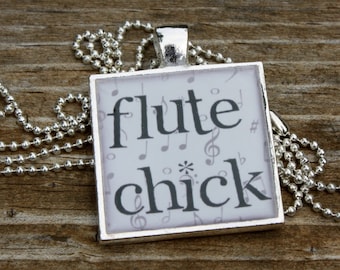 Marching Band Jewelry, Band Jewelry - Flute Chick Square Resin Pendant, Flute Pendant, Flute Jewelry, Band Jewelry, Flute Player Gift