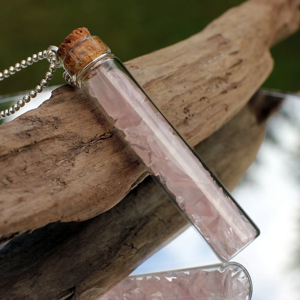 Pink Depression Glass Pendant, Depression Glass Jewelry, Recycled Antique Glass Necklace, Glass Tube Pendant, Glass Vial Necklace