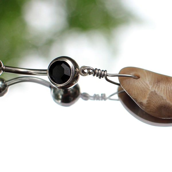 Belly Button Ring, Petoskey Stone Jewelry, Lake Michigan Jewelry, Petoskey Belly Ring, Beach Jewelry, Petoskey Jewelry, Michigan Jewelry