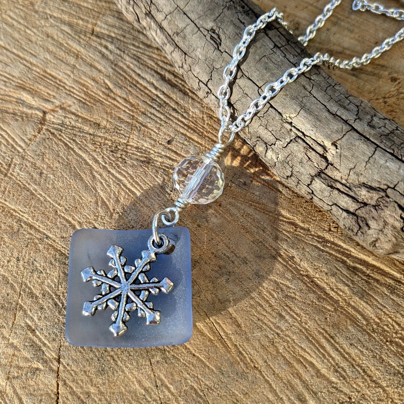 Periwinkle Blue Cultured Glass Pendant With Snowflake Charm - Etsy