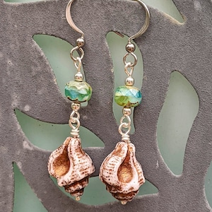 Czech Glass Shell Earrings - Beach Jewelry, Shell Jewelry, Nautical Jewelry, Sea Shell Earrings, Beach Boho Jewelry, Conch Shell