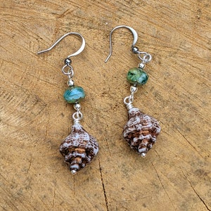 Czech Glass Shell Earrings - Beach Jewelry, Shell Jewelry, Nautical Jewelry, Sea Shell Earrings, Beach Boho Jewelry, Conch Shell