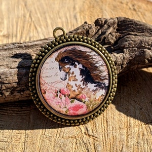 Floral Horse Pendant: Antique Brass Resin Necklace, Equine Jewelry
