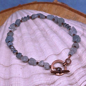 Rough Aquamarine and Crystal Bead Bracelet, Boho Bracelet, Gemstone Jewelry, Blue Crystal Bracelet image 4