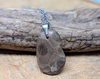 Petite Petoskey Stone Necklace: Lake Michigan Fossil Jewelry