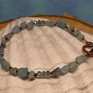 Rough Aquamarine and Crystal Bead Bracelet, Boho Bracelet, Gemstone Jewelry, Blue Crystal Bracelet image 5