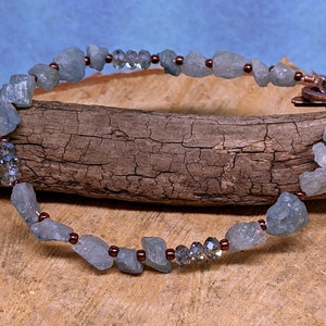 Rough Aquamarine and Crystal Bead Bracelet, Boho Bracelet, Gemstone Jewelry, Blue Crystal Bracelet image 1
