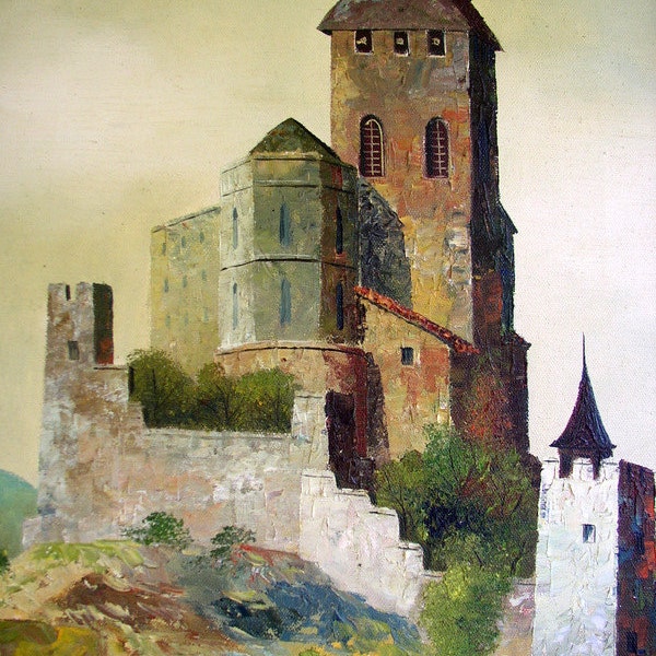 Vintage Original Oil Painting of European Castle RESERVED FOR MALANIE