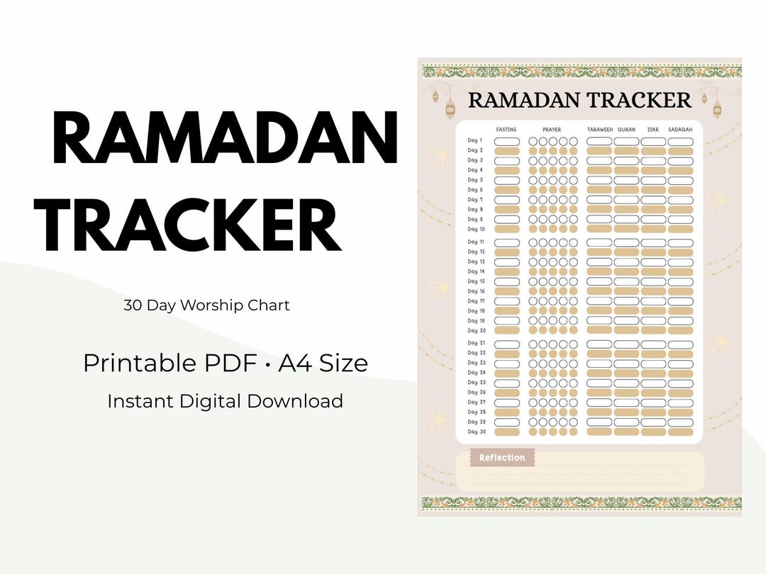 Ramadan Tracker Printable | 30-day Worship Planner (A4 PDF Download ...